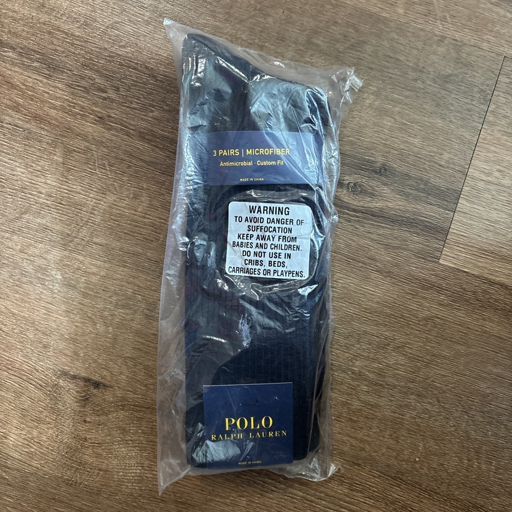 Polo Ralph Lauren Ribbed Crew Dress Socks Mens 10-13 Custom Fit Blue 3 Pair NEW